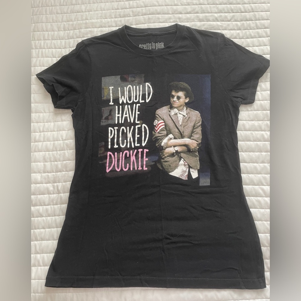 Pretty in Pink “I would have picked Duckie” Black Graphic T-Shirt